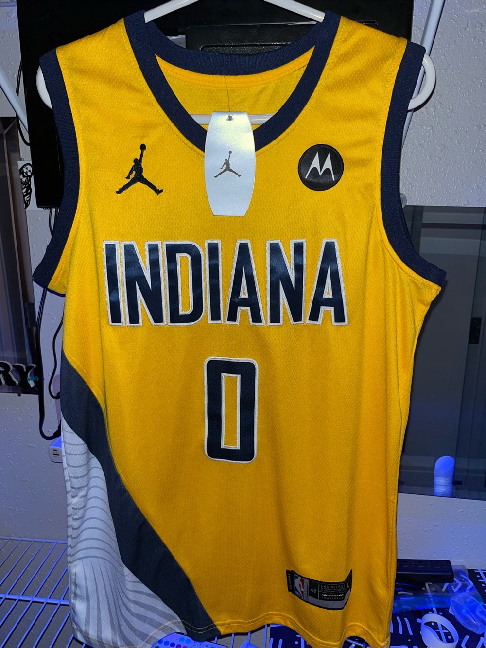 NBA Indiana Pacers Yellow and Navy Jordan Basketball Jersey #0